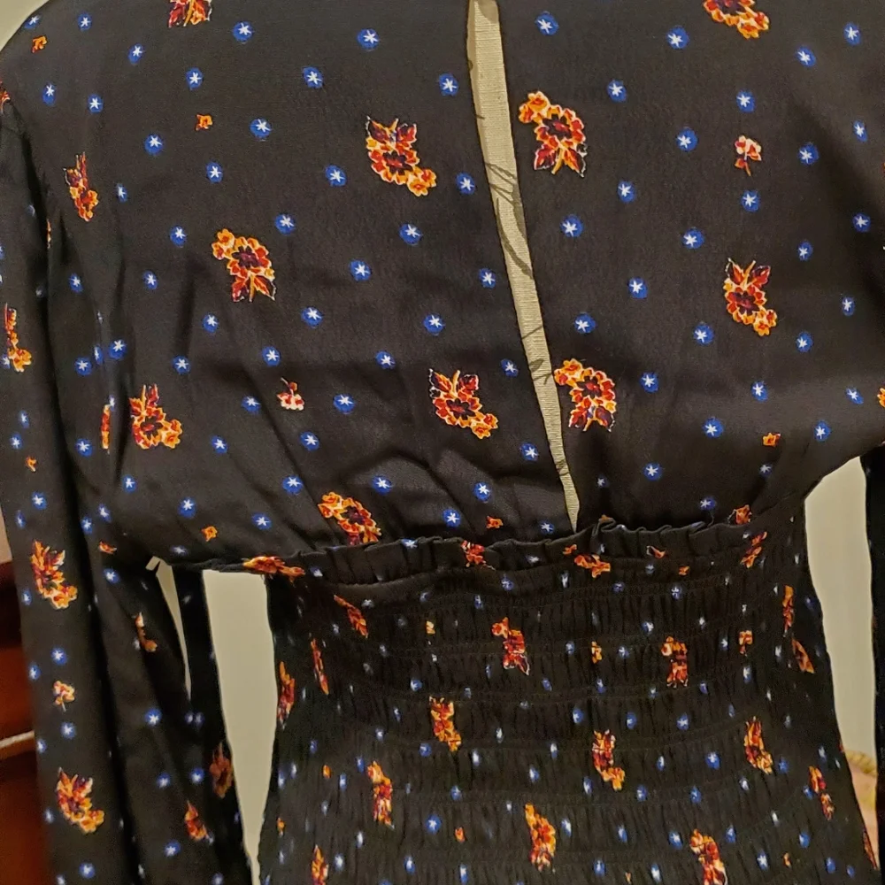 Free People Women Long Sleeve, Square Neck,Floral Shirred Dress Size M, - Picture 4 of 6